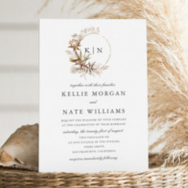 Invitación Hermoso Boda de Monograma Boho Botanath Wreath