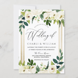 Invitación Hermoso Boda de oro floral blanco elegante