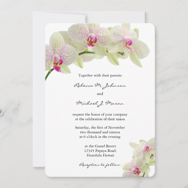 Invitación Hermoso Boda de orquídeas blancas y rosadas calien (Anverso)