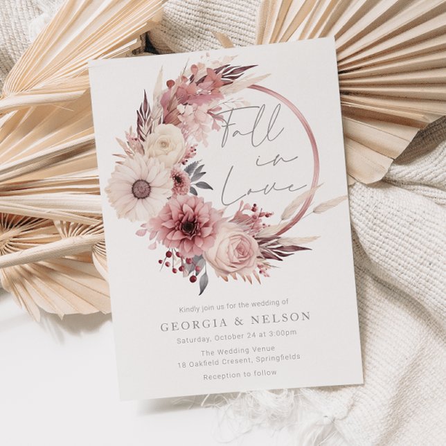 Invitación Hermoso Boda de otoño de Rubor Pink Boho Fall (Subido por el creador)