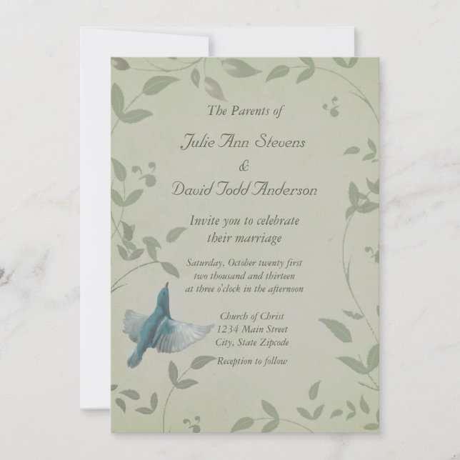 Invitación Hermoso Boda de pájaro azul (Anverso)