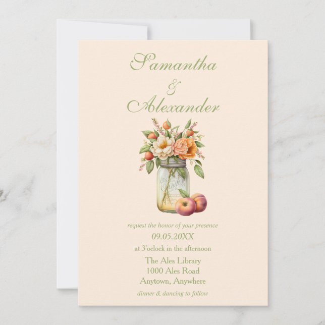 Invitación Hermoso Boda de Peach Thamed Mason Jar (Anverso)