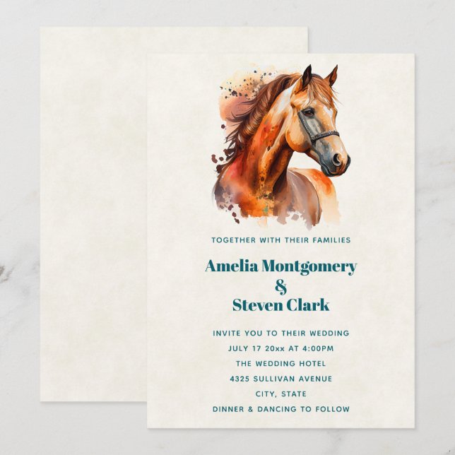 Invitación Hermoso Boda de retrato de caballo de Sorrel (Anverso / Reverso)
