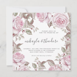 Invitación Hermoso Boda de Rosas de color rosa Rubor