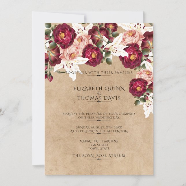 Invitación Hermoso Boda de Roses Blancos Roses Roses Roses Ro (Anverso)