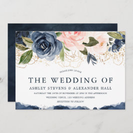 Invitación Hermoso Boda de Rubor de la Marina Floral Gold