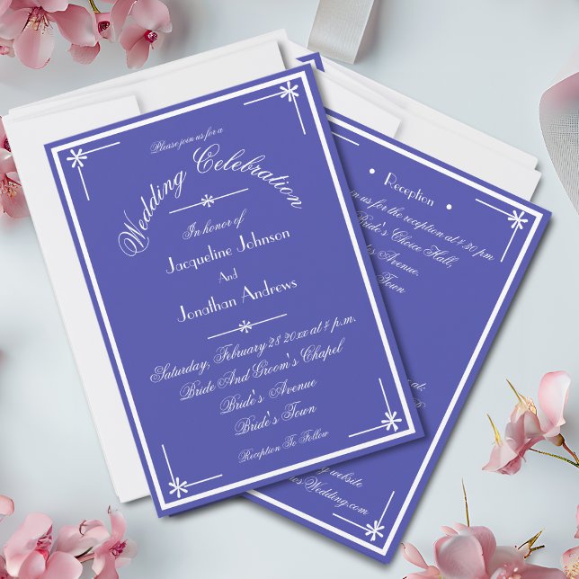 Invitación Hermoso Boda de sitio web Blue All In One RSVP (Beautiful Blue with White Script - All In One RSVP Website Wedding Invitation.)