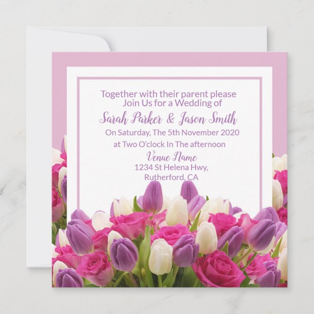 Invitación Hermoso boda de Tulipanes Morados (Anverso)