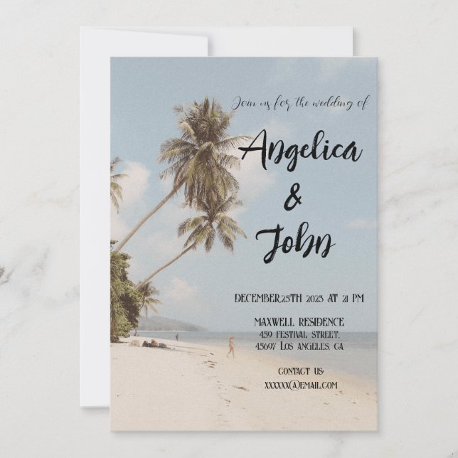 Invitación Hermoso Boda de vacaciones de Day Beach Travel (Anverso)