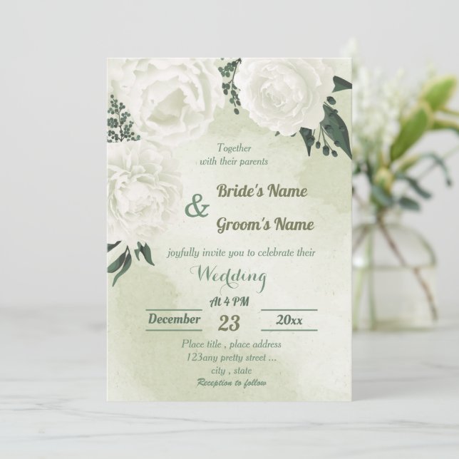 Invitación hermoso boda de vegetación floral blanca (Anverso de pie)