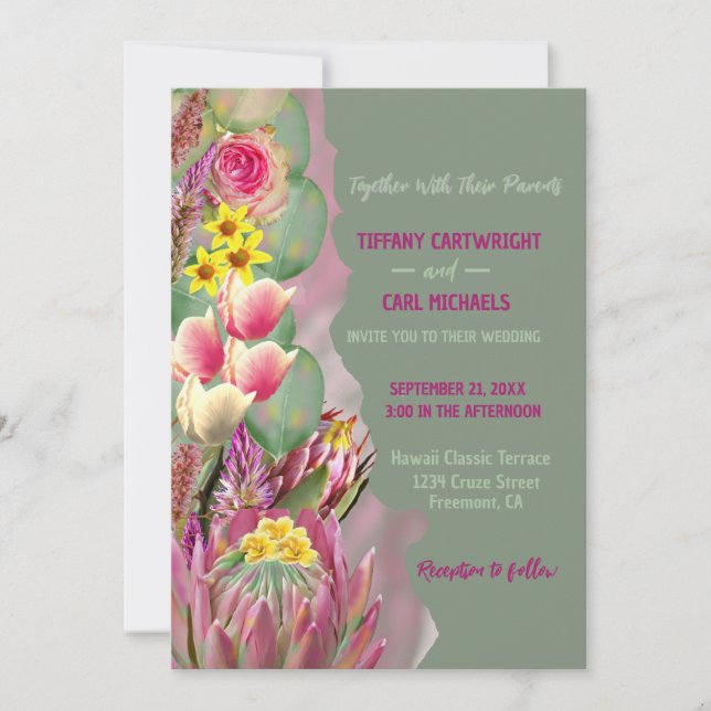 Invitación Hermoso Boda del Jardín Botánico Floral (Anverso)