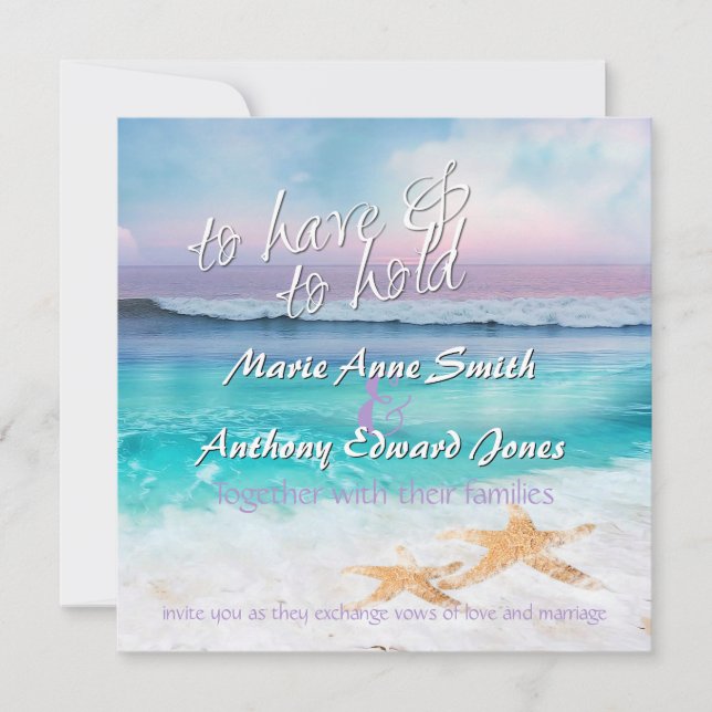Invitación HERMOSO Boda DEL SOÑO TROPICAL DEL OCÉANO (Anverso)