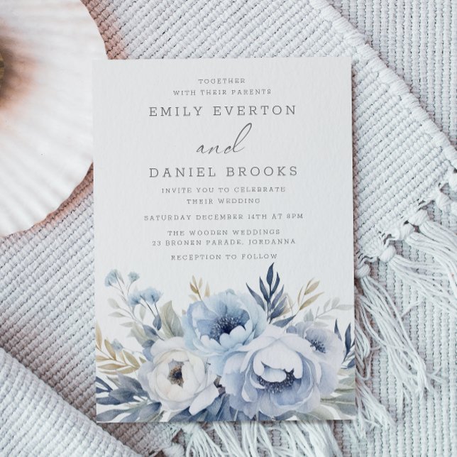 Invitación Hermoso Boda Dusty Blue Floral (Subido por el creador)