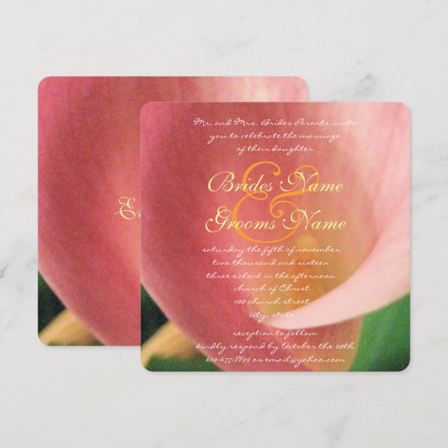 Invitación Hermoso Boda elegante de Calla Lily rosa Pálido (Anverso / Reverso)