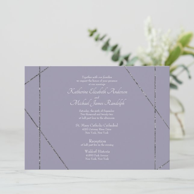 Invitación Hermoso Boda elegante de fotos de Lavanda (Anverso de pie)
