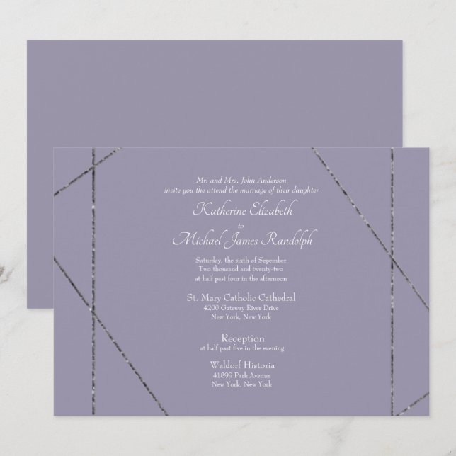 Invitación Hermoso Boda elegante de Lavanda II (Anverso / Reverso)