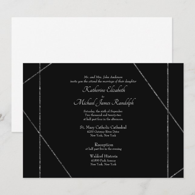 Invitación Hermoso Boda elegante negro y blanco II (Anverso / Reverso)