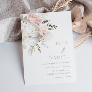 Invitación Hermoso Boda Floral Blanco y Rubor