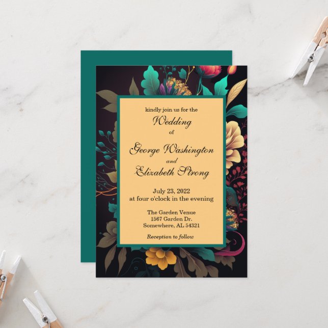 Invitación Hermoso Boda floral brillante (Anverso/Reverso In Situ)