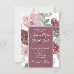 Invitación Hermoso Boda floral color rosa y malva