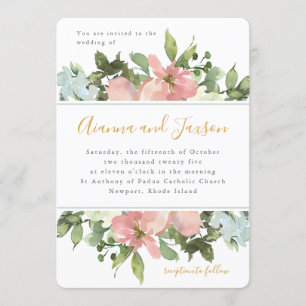 Invitación Hermoso Boda Floral de acuarela de Rubor
