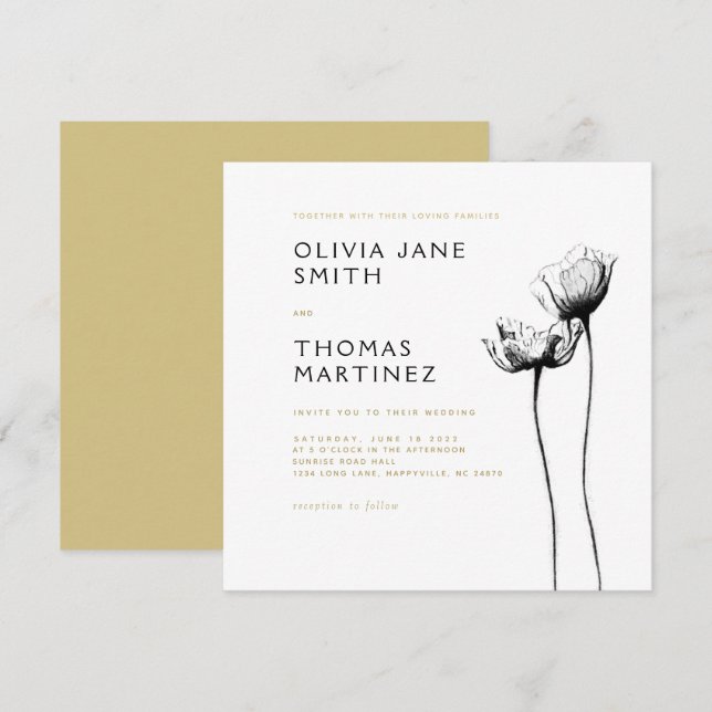 Invitación Hermoso Boda floral negro elegante rústico salvaje (Anverso / Reverso)