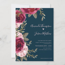 Invitación Hermoso Boda floral rosa de Rubor en Borgoña