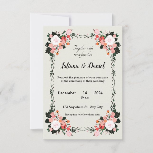 Invitación Hermoso boda floral rosa y blanco (Anverso)