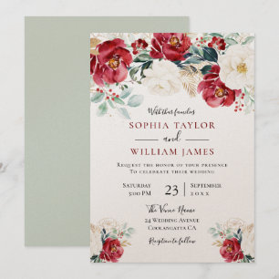 Invitación Hermoso Boda floral verde rojo blanco