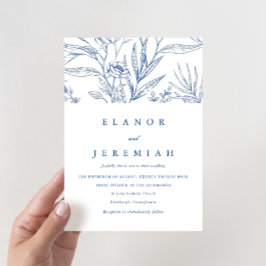 Invitación Hermoso Boda fotográfico floral azul y blanco
