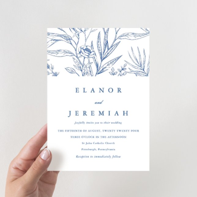 Invitación Hermoso Boda fotográfico floral azul y blanco (Subido por el creador)