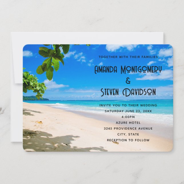 Invitación Hermoso Boda fotográfico Sunny Tropical Beach (Anverso)
