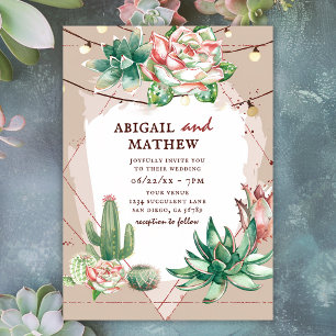Invitación Hermoso Boda Geométrico Cactus Sun