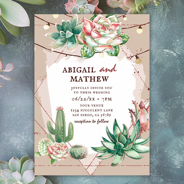 Invitación Hermoso Boda Geométrico Cactus Sun (Subido por el creador)
