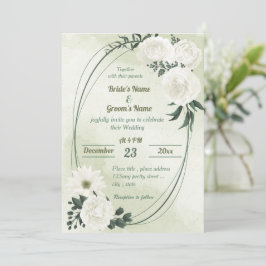 Invitación hermoso boda geométrico de vegetación floral blanc