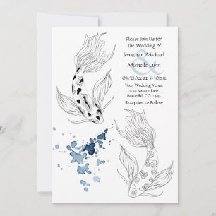Invitación Hermoso Boda japonés de natación de pescado Koi Fi