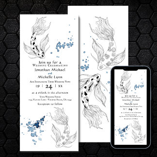 Invitación Hermoso Boda japonés de natación de pescado Koi Fi