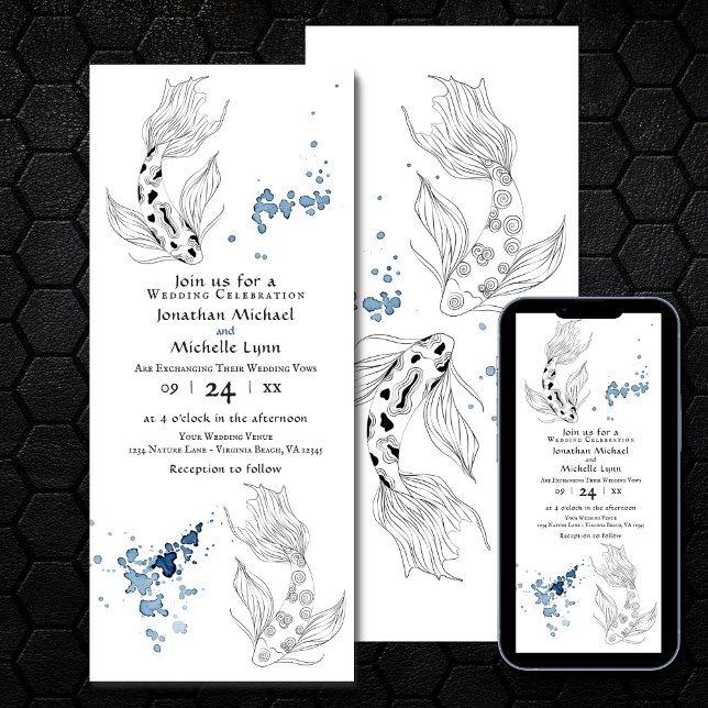 Invitación Hermoso Boda japonés de natación de pescado Koi Fi (Subido por el creador)