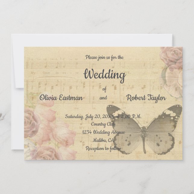 Invitación Hermoso boda mariposa romántico (Anverso)
