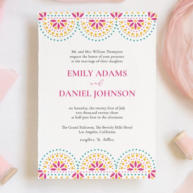 Invitación Hermoso Boda mexicano Papel Picado (Subido por el creador)