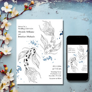 Invitación Hermoso Boda moderno japonés Koi Fish