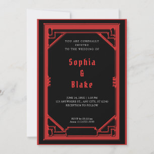 Invitación Hermoso Boda negro y rojo Art Deco