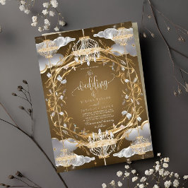 Invitación Hermoso Boda Opulento de Oro y Cristales