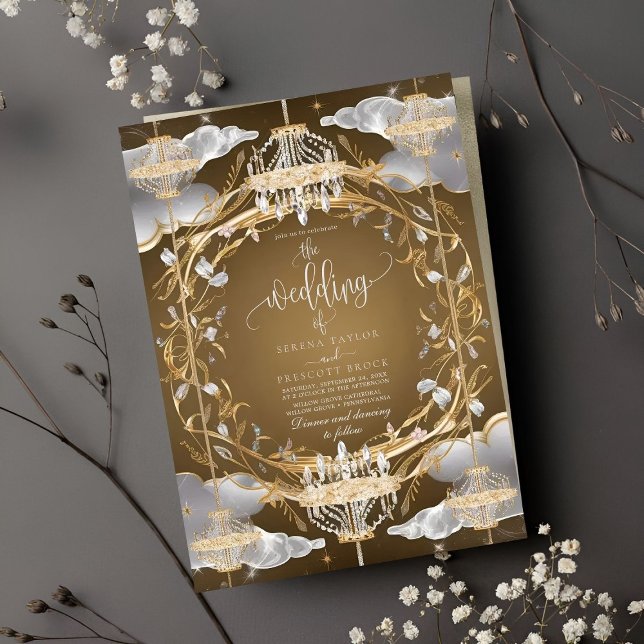Invitación Hermoso Boda Opulento de Oro y Cristales (Subido por el creador)