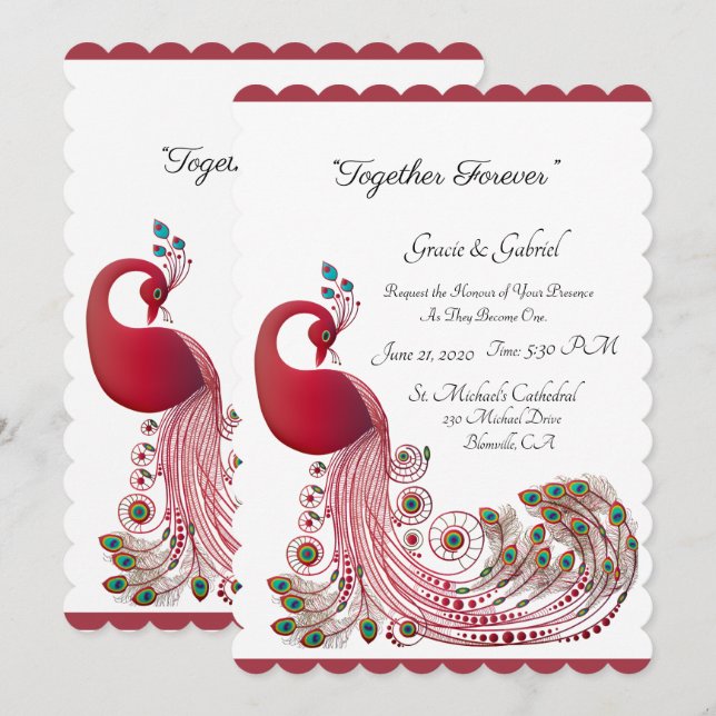 Invitación Hermoso Boda Peacock (Anverso / Reverso)