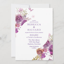 Invitación Hermoso Boda Purple Floral Elegante