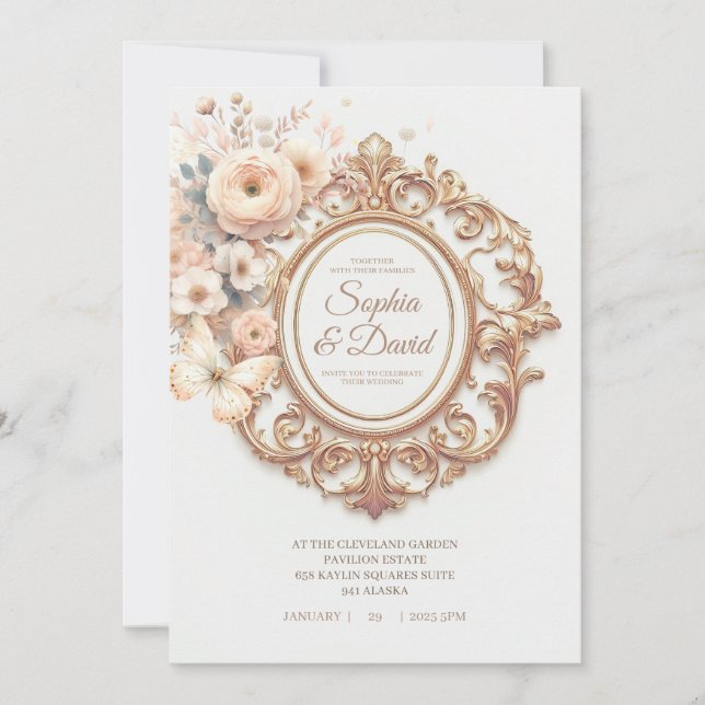 Invitación Hermoso Boda Ranunculus (Anverso)