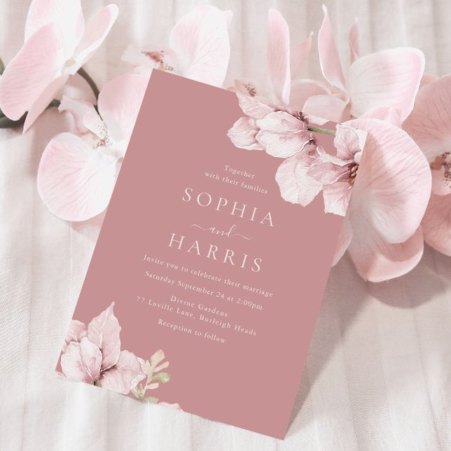 Invitación Hermoso Boda Rosa de Rubor Floral Petals con polvo (Subido por el creador)