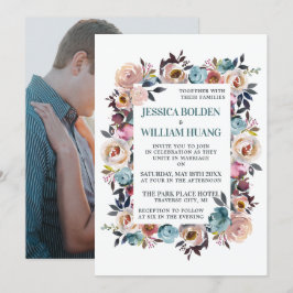 Invitación Hermoso Boda Verde azulado Floral Spring Pastel