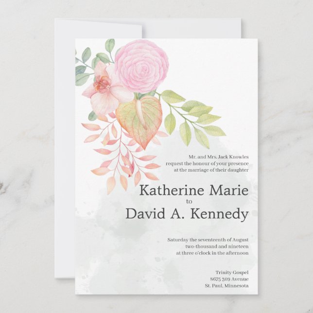 Invitación Hermoso Boho Boda de flores acuáticas adorables (Anverso)